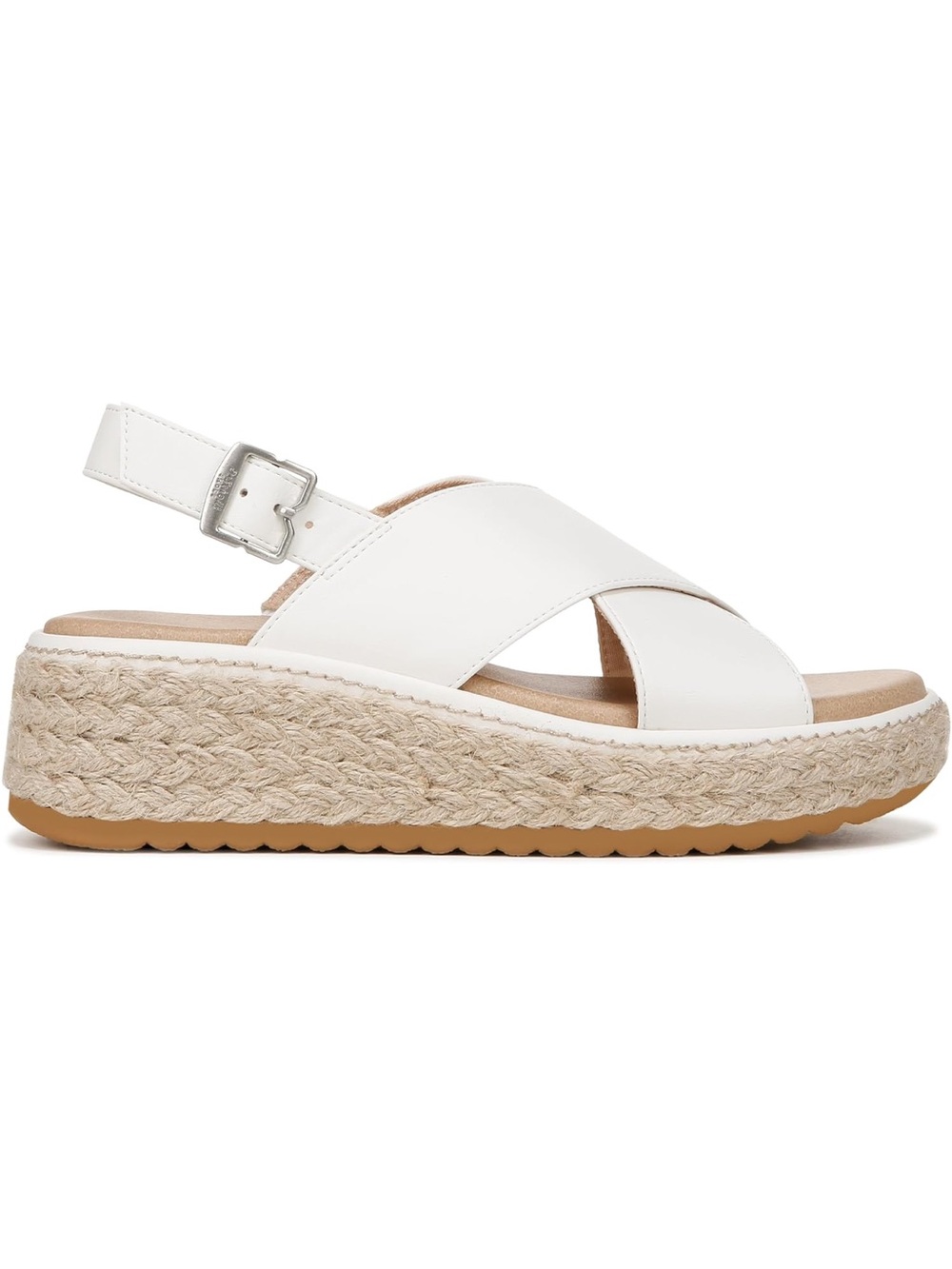 White Cross-Strap Espadrille Platform Sandal with Slingback Buckle